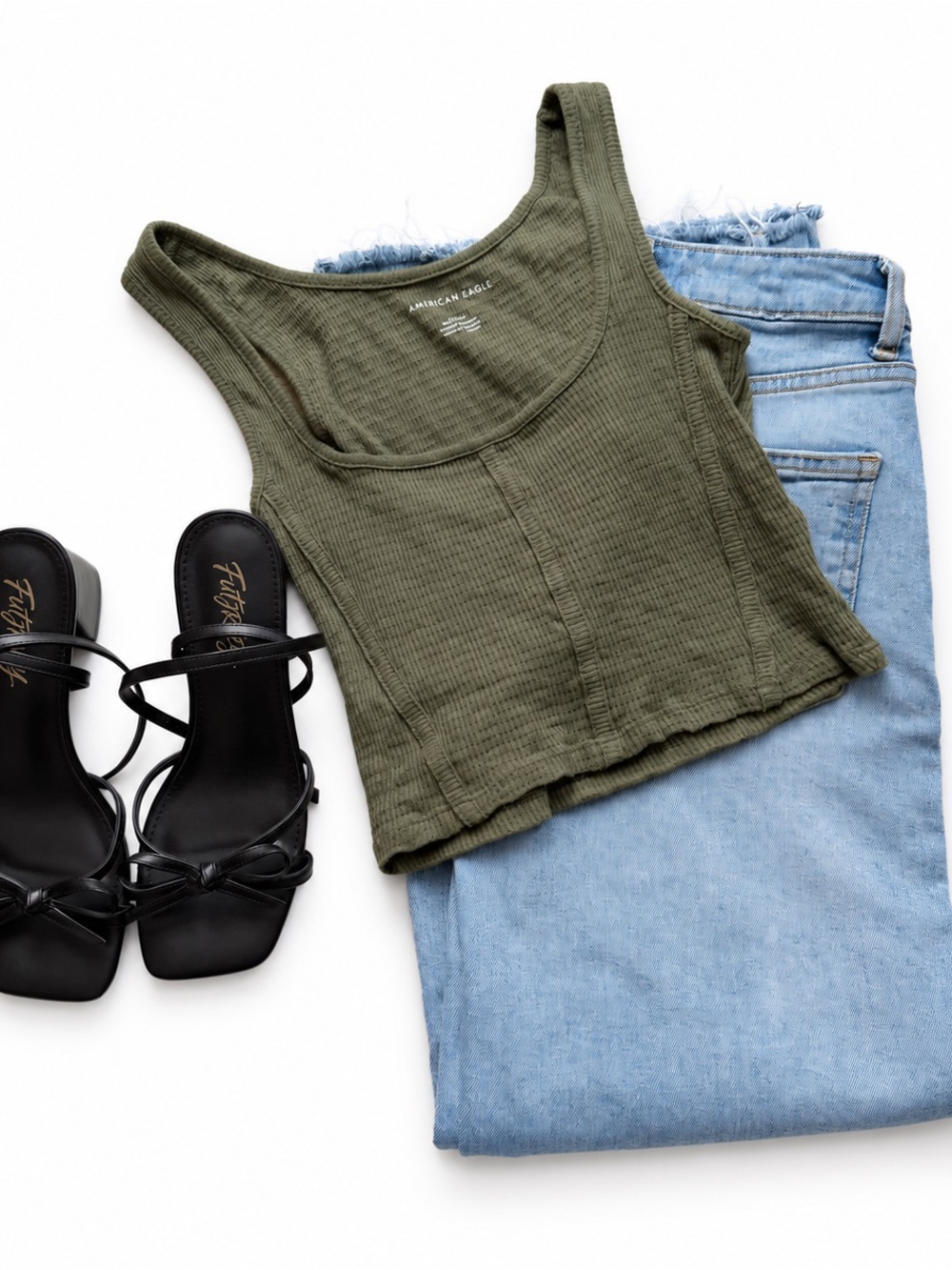 American Eagle Olive Green Ribbed Tank Top Women’s Small Fitted Y2K